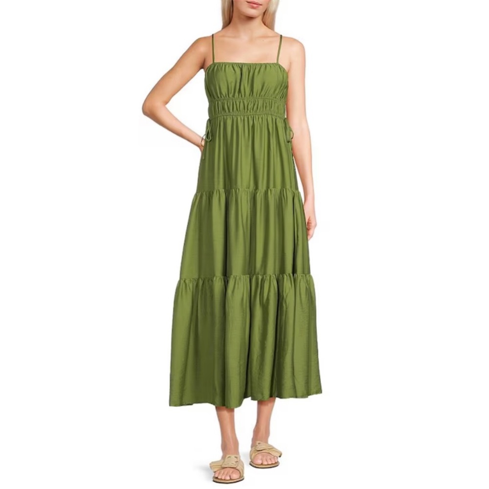 Blu Pepper Waist Tie Shirred Tiered Midi Dress